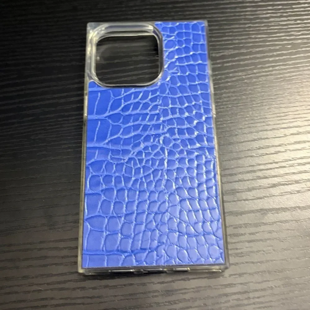 Flaunt Square Blue Crocodile Faux Leather iPhone Case, iPhone 14 Pro